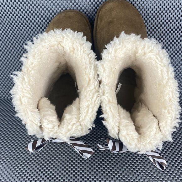 UGG Bailey Bow II Boots Womens Size 5 Brown Leather Sheepskin Pull On Winter - Picture 7 of 9